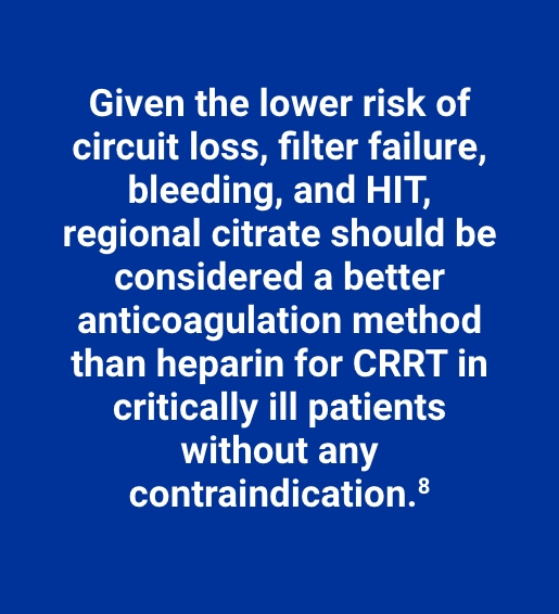 Regional citrate better anticoagulation method than heparin for crrt