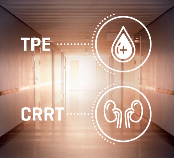 Image showing TPE blood icon and CRRT kidneys icon